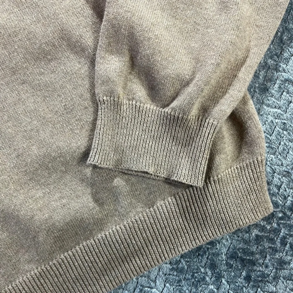 J Crew Men's V Neck Striped Sweater XL‎ Cotton Wool Blend Taupe Orange